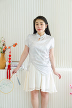 Yi Xin Faux 2 Piece Cheongsam Dress in Light Green and Cream