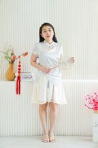 Yi Xin Faux 2 Piece Cheongsam Dress in Light Green and Cream
