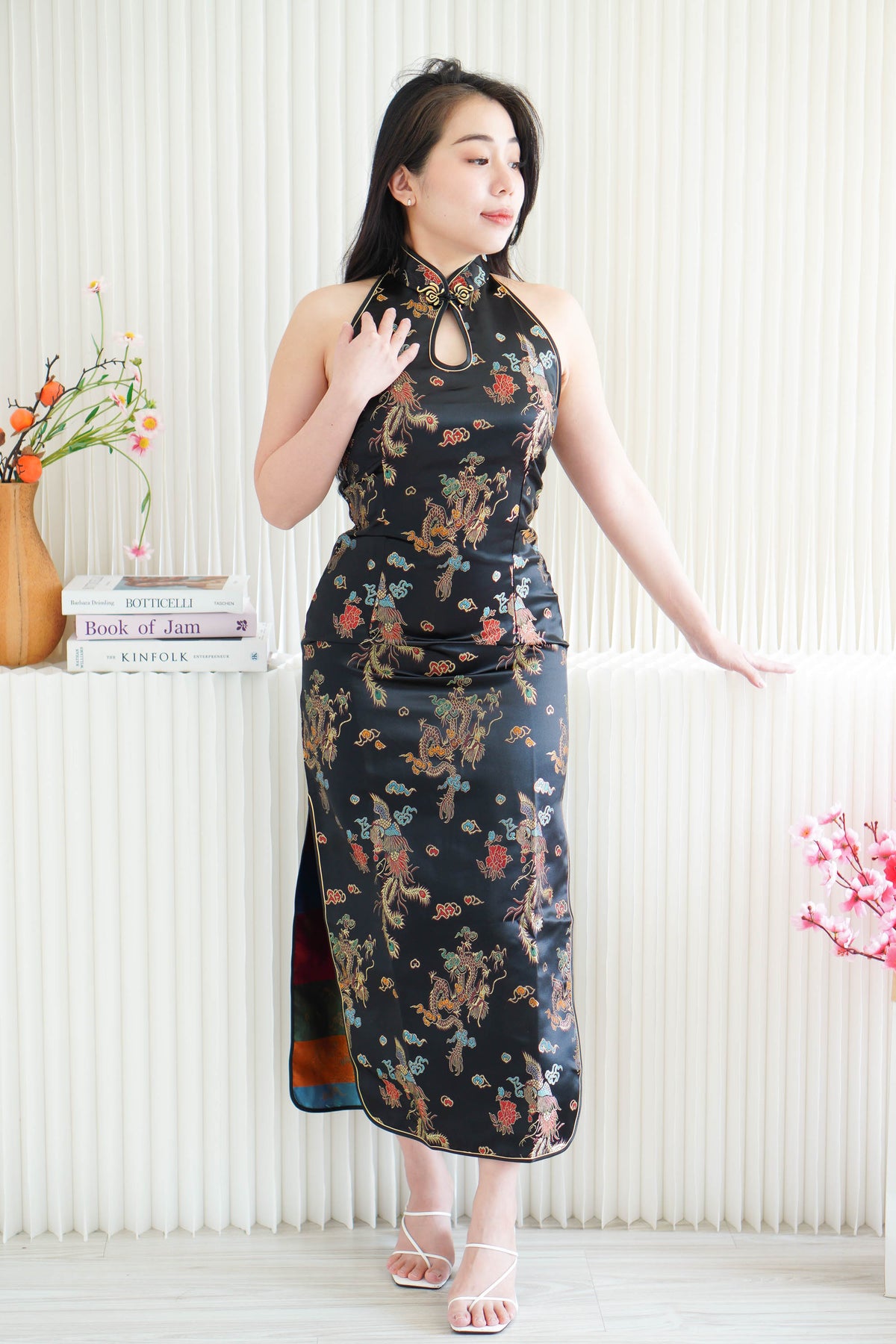 Feng Traditional Halter Cheongsam in Black