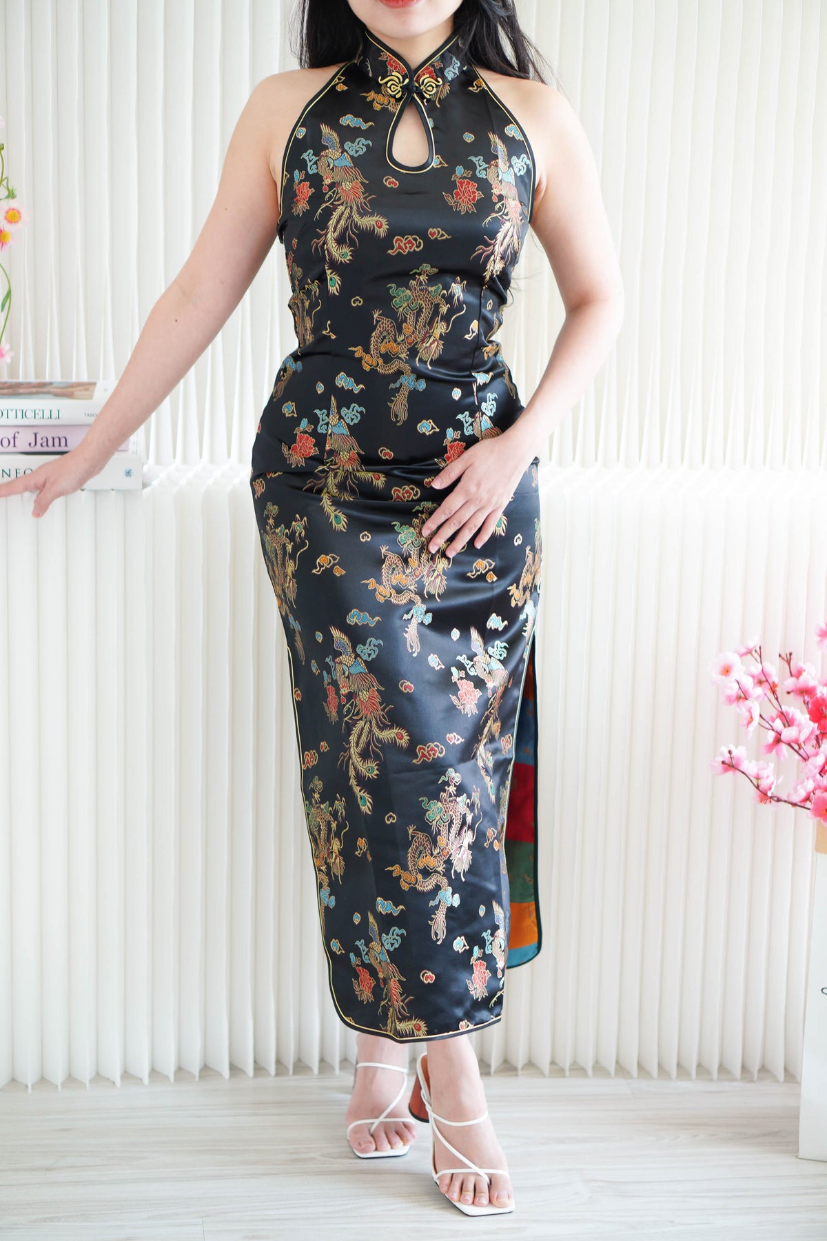 Feng Traditional Halter Cheongsam in Black