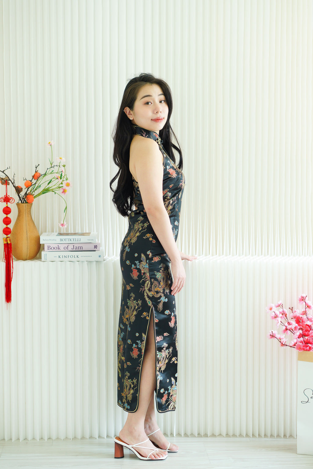 Feng Traditional Halter Cheongsam in Black