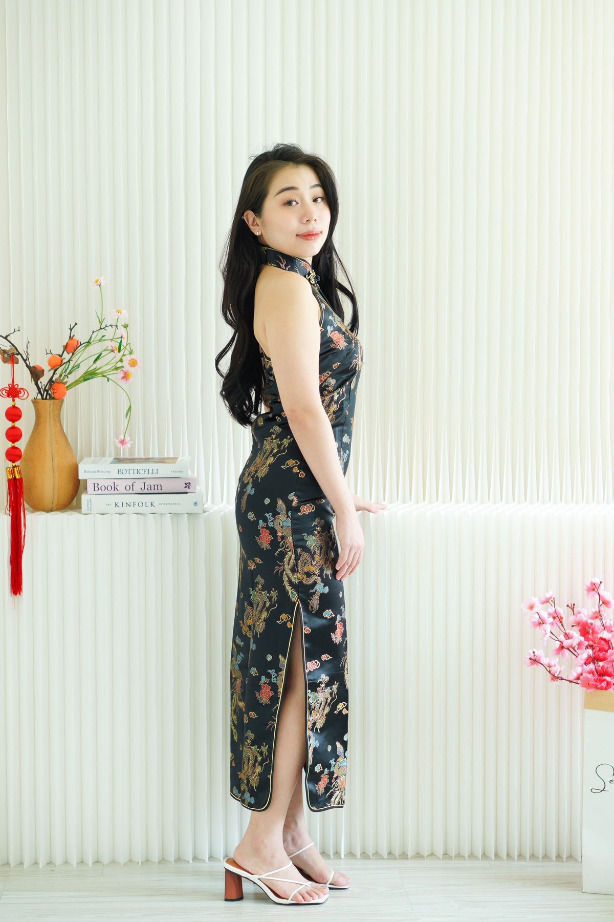 Feng Traditional Halter Cheongsam in Black