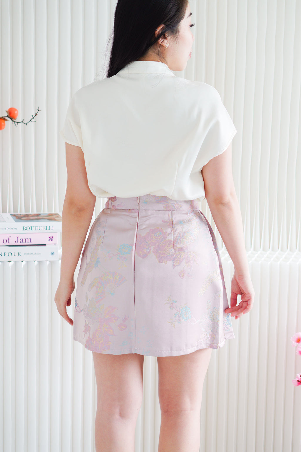 Ya Qi Printed Pleated Short Skirt in Purple
