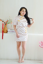Hua Shu Printed 2 Piece Satin Cheongsam Skirt Set in Cream