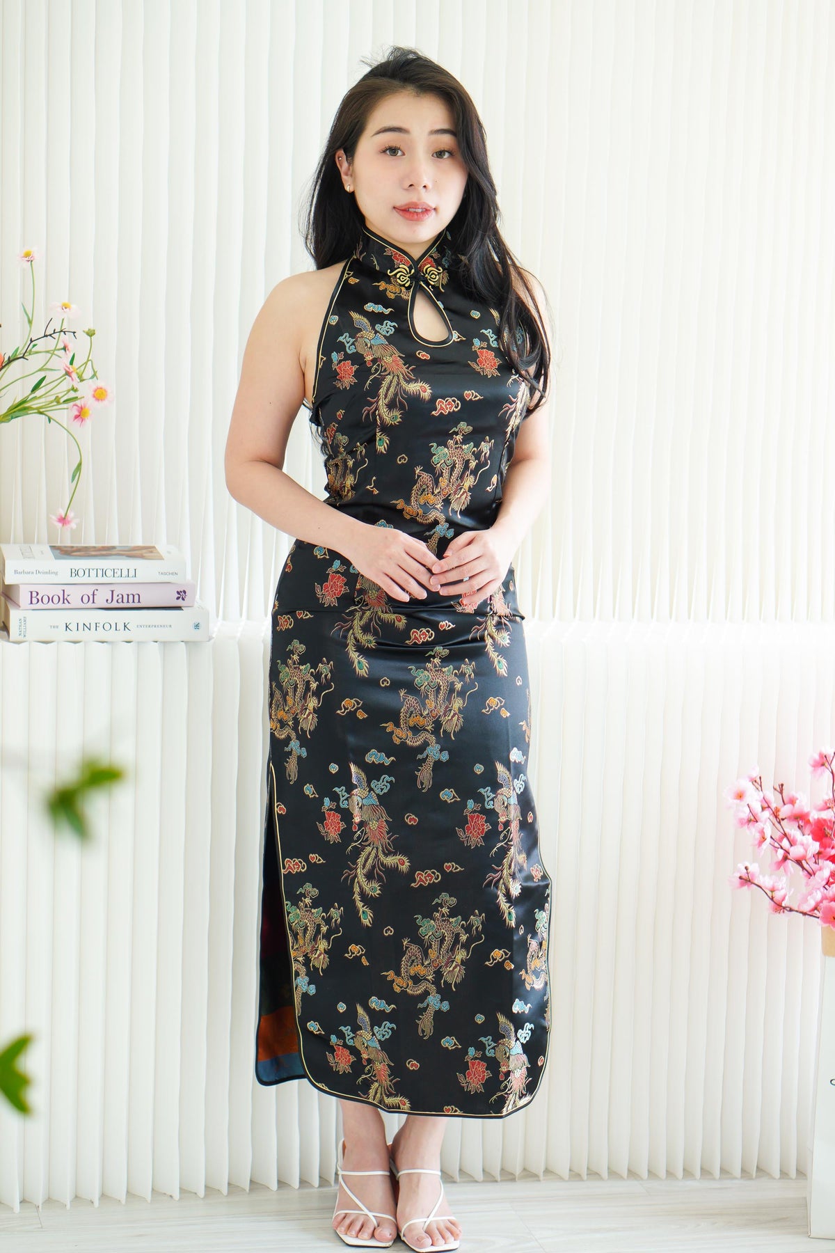 Feng Traditional Halter Cheongsam in Black