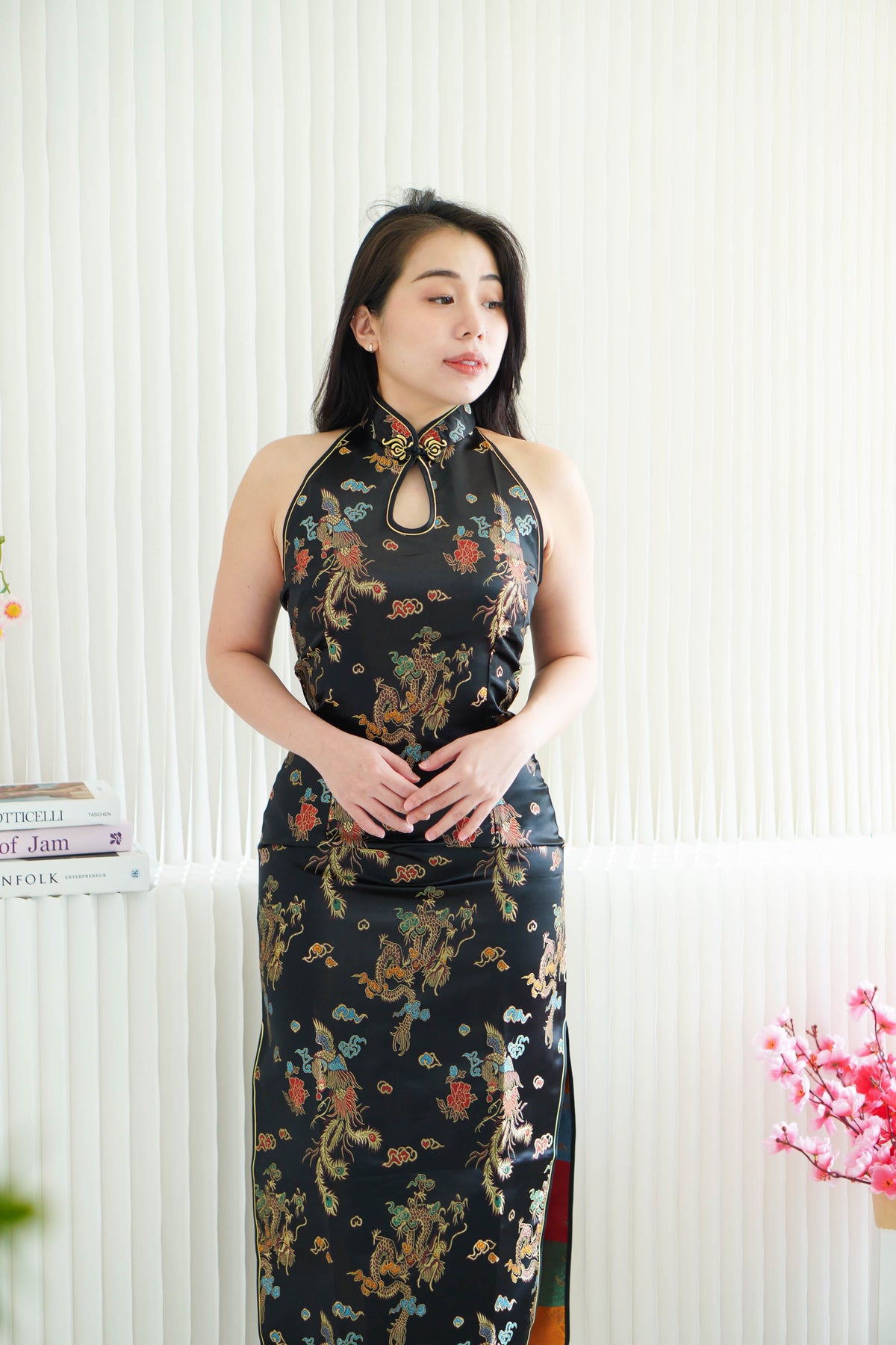 Feng Traditional Halter Cheongsam in Black