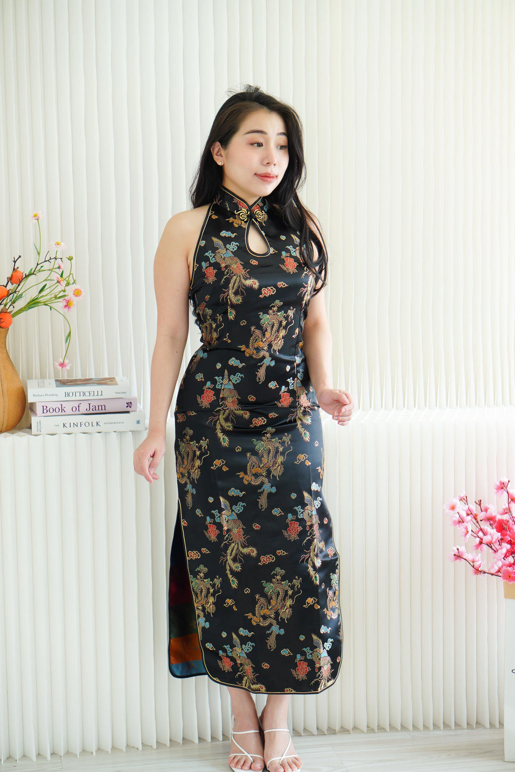 Feng Traditional Halter Cheongsam in Black