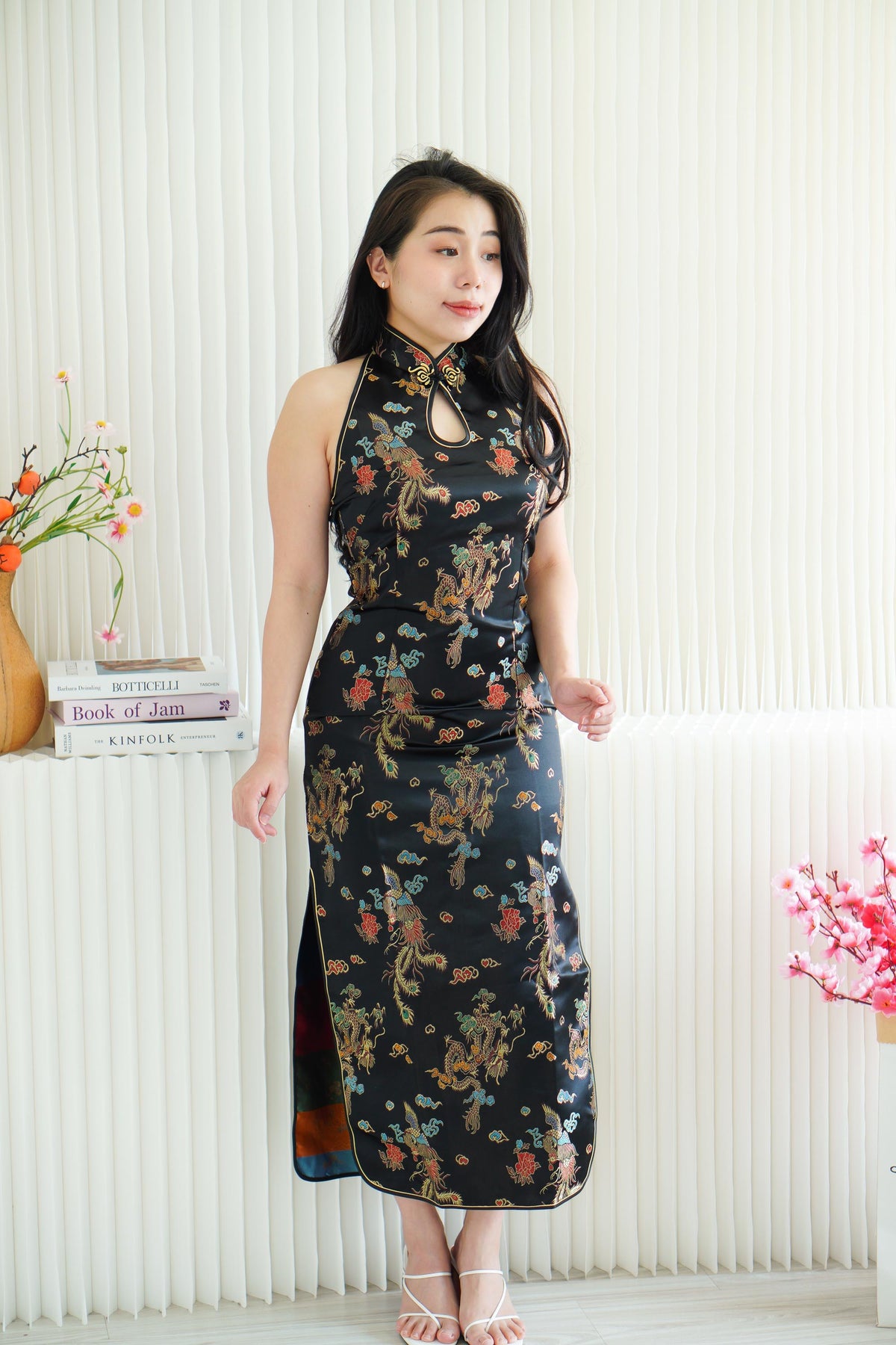 Feng Traditional Halter Cheongsam in Black