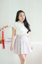 Ya Qi Printed Pleated Short Skirt in Purple