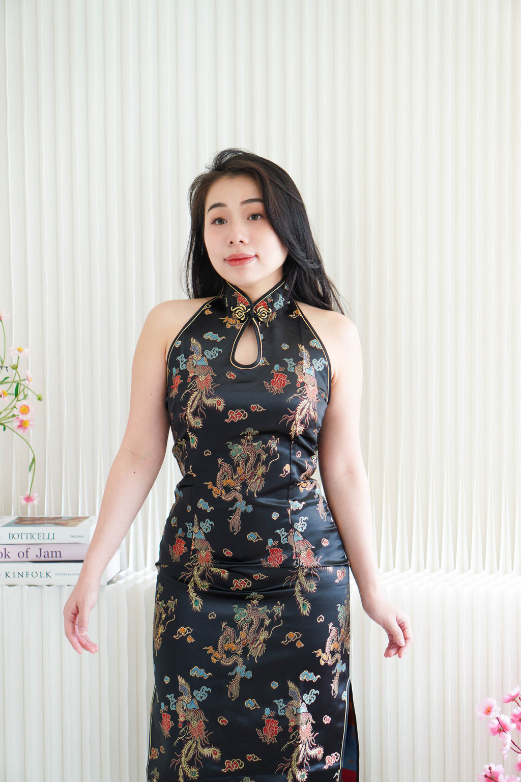 Feng Traditional Halter Cheongsam in Black