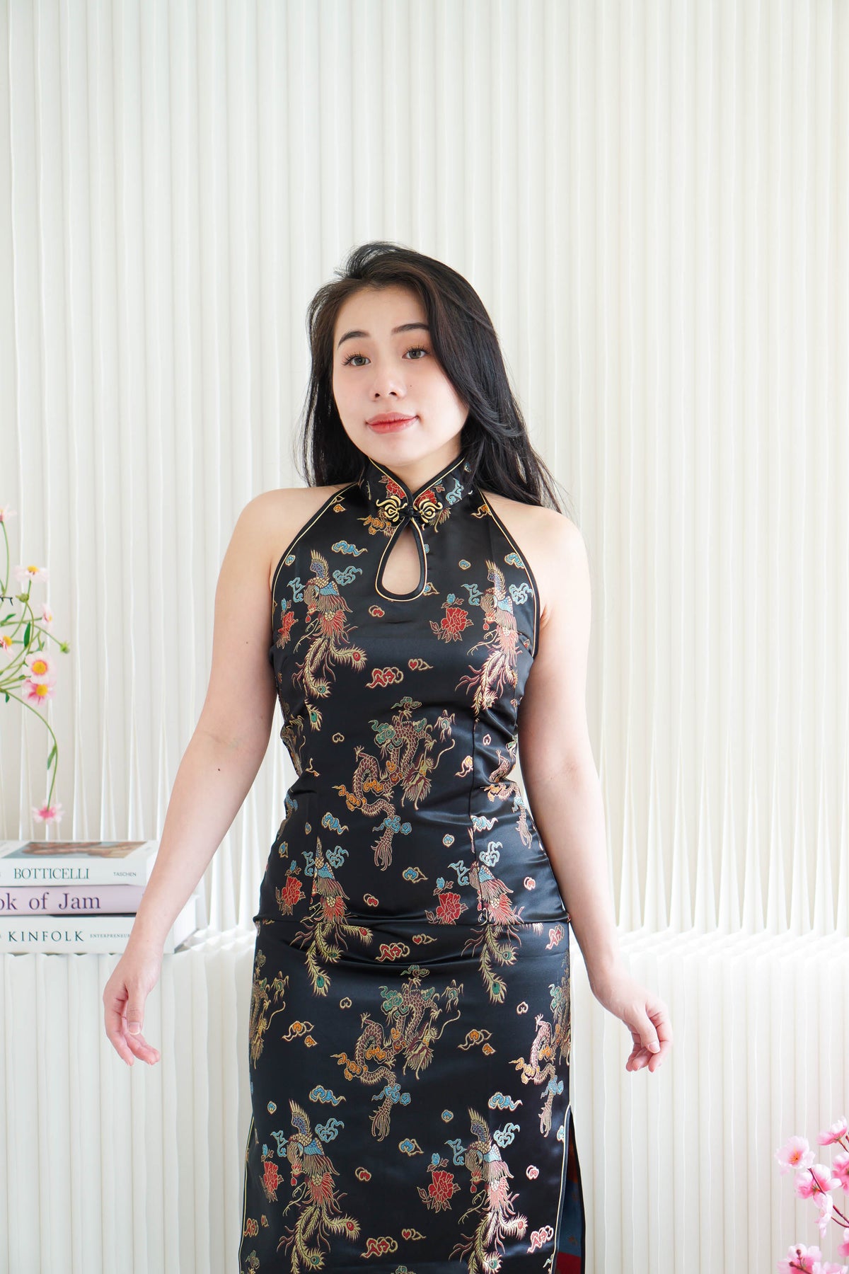 Feng Traditional Halter Cheongsam in Black