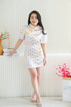 Hua Shu Printed 2 Piece Satin Cheongsam Skirt Set in Cream