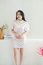 Hua Shu Printed 2 Piece Satin Cheongsam Skirt Set in Cream