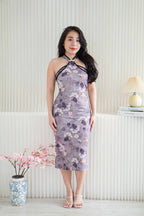 Xiu Ran Halter Neck Pearls Maxi Cheongsam in Dark Purple