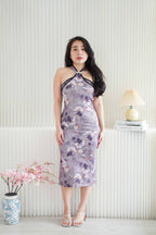Xiu Ran Halter Neck Pearls Maxi Cheongsam in Dark Purple