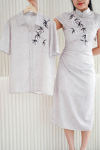 (MEN) Qing Feng Collared Top in Light Grey