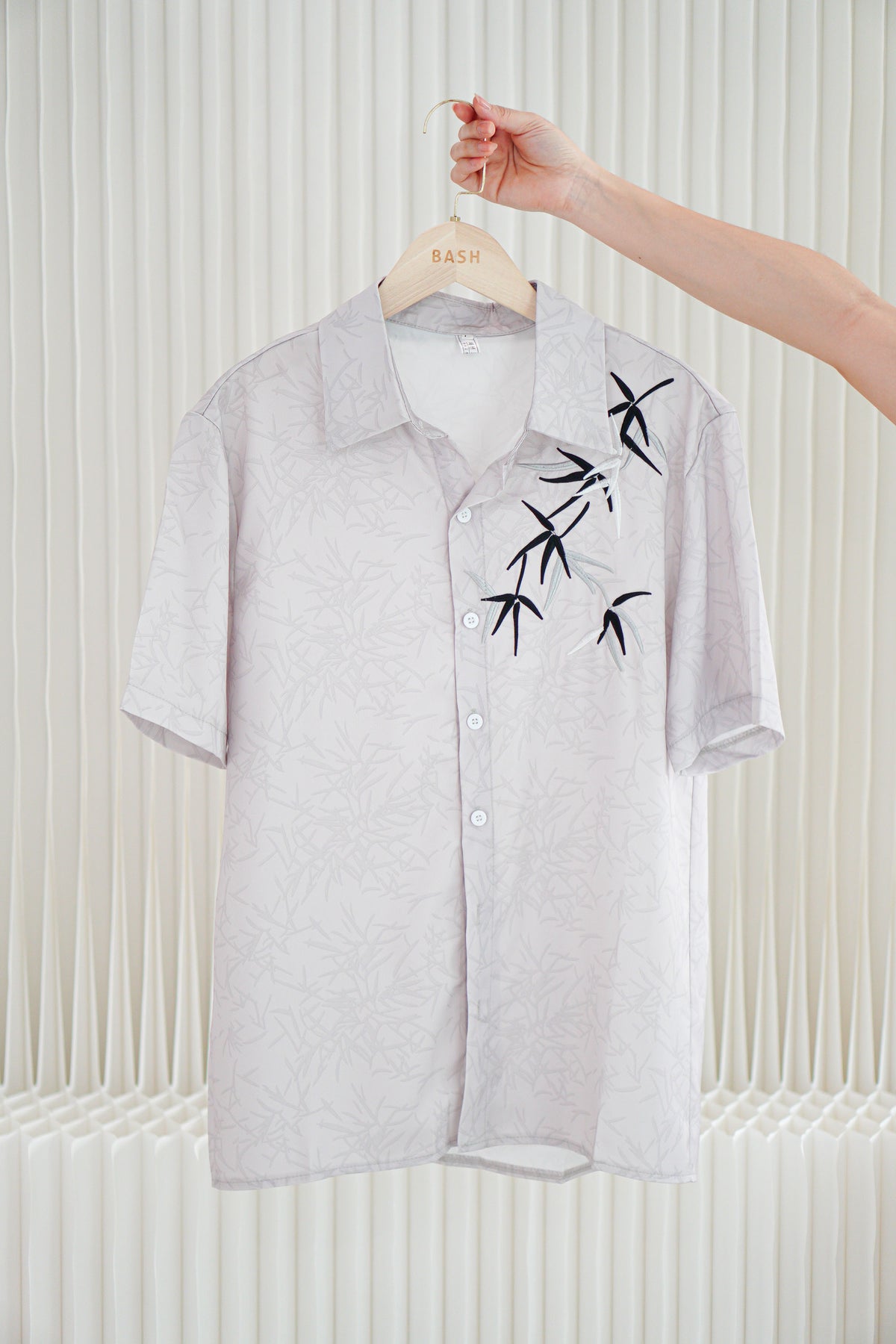 (MEN) Qing Feng Collared Top in Light Grey