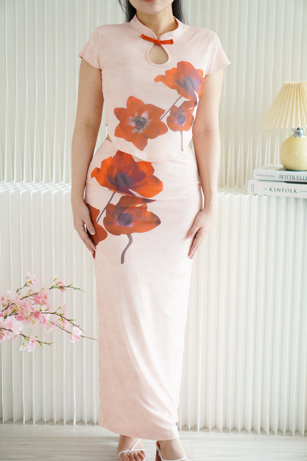 Yu Ji Floral Mesh Bodycon Skirt in Khaki