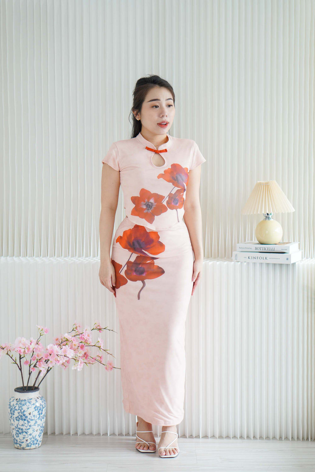Yu Ji Floral Mesh Bodycon Skirt in Khaki