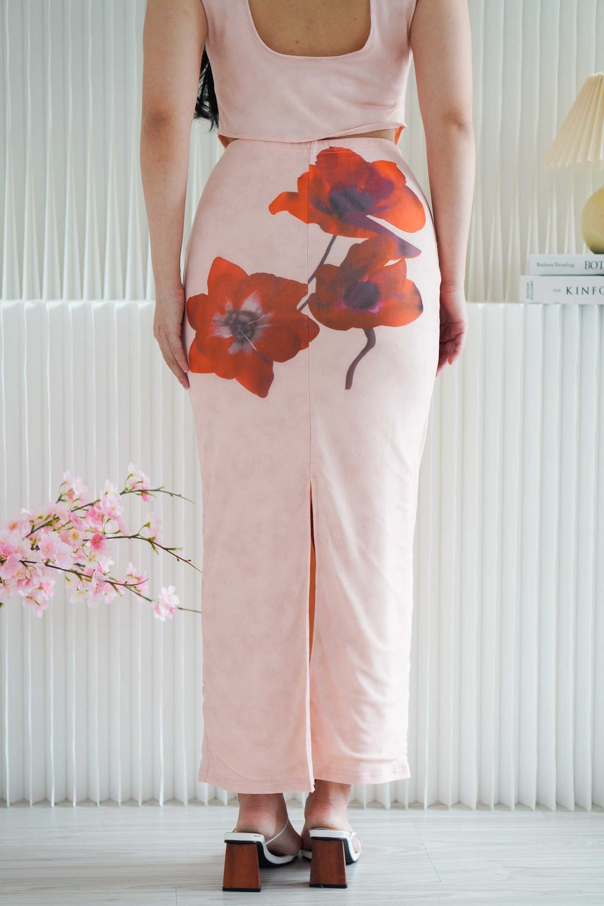 Yu Ji Floral Mesh Bodycon Skirt in Khaki