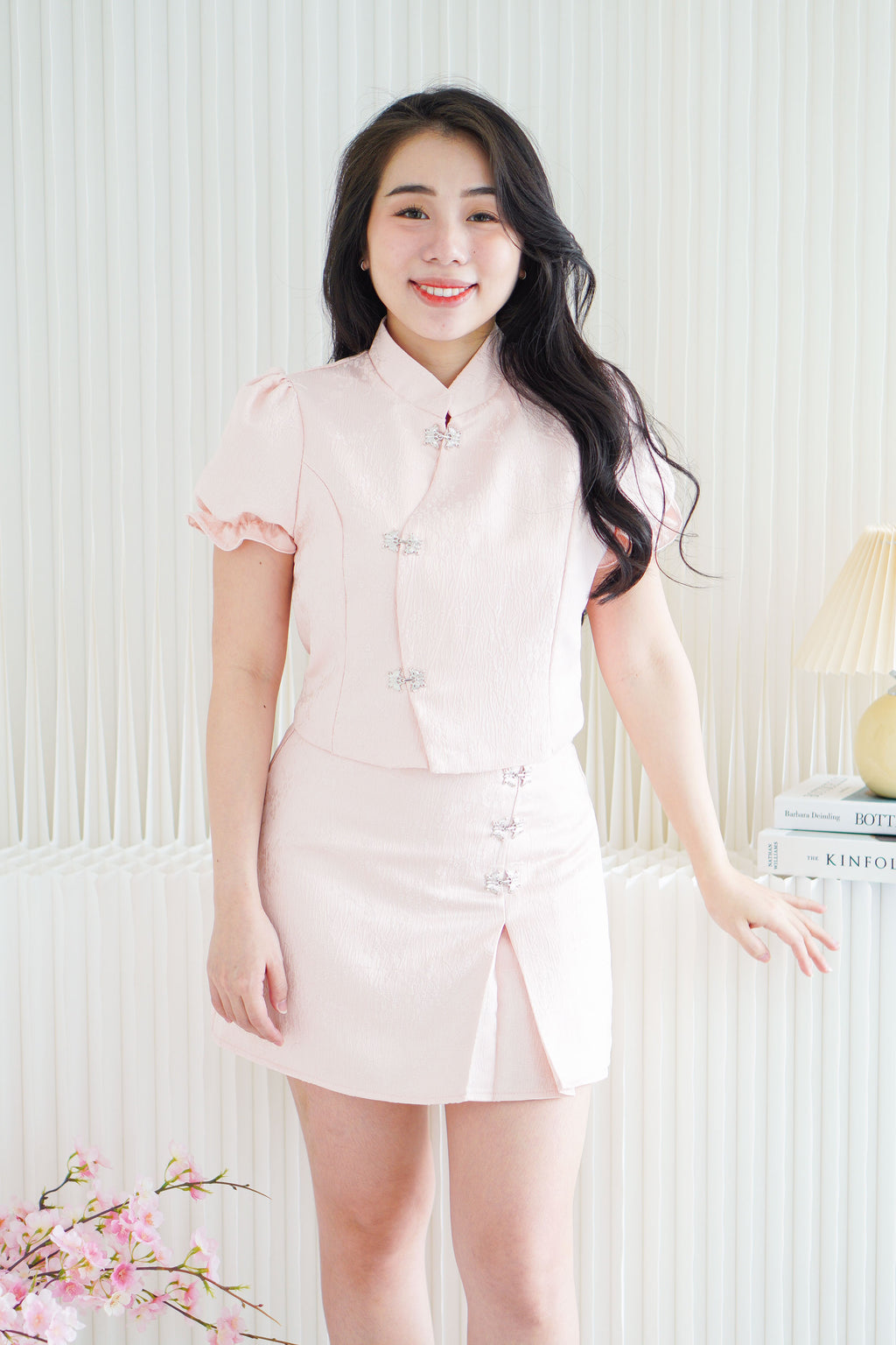 Yu Fen 2 Piece Cheongsam Skirt Set in Pink