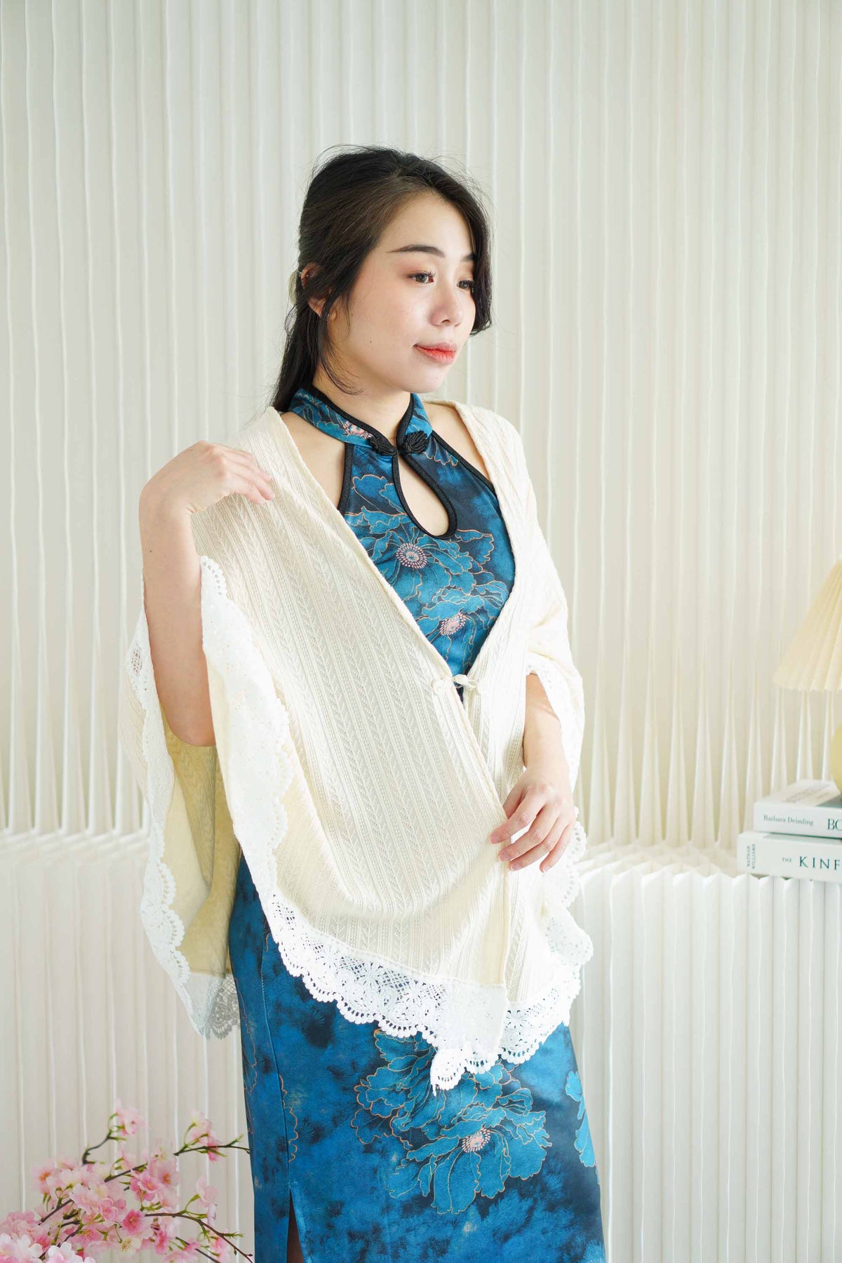 Old Shanghai Long Cheongsam Cover Up in Cream