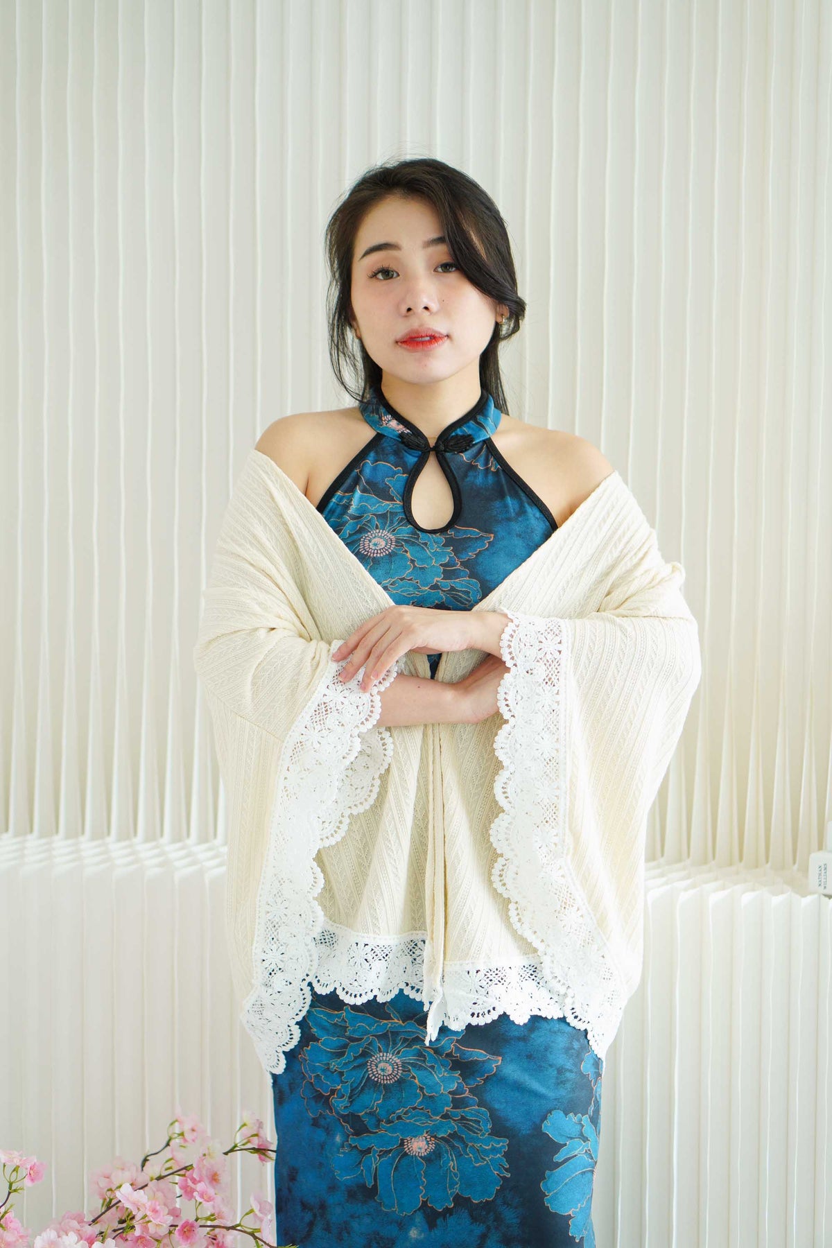Old Shanghai Long Cheongsam Cover Up in Cream