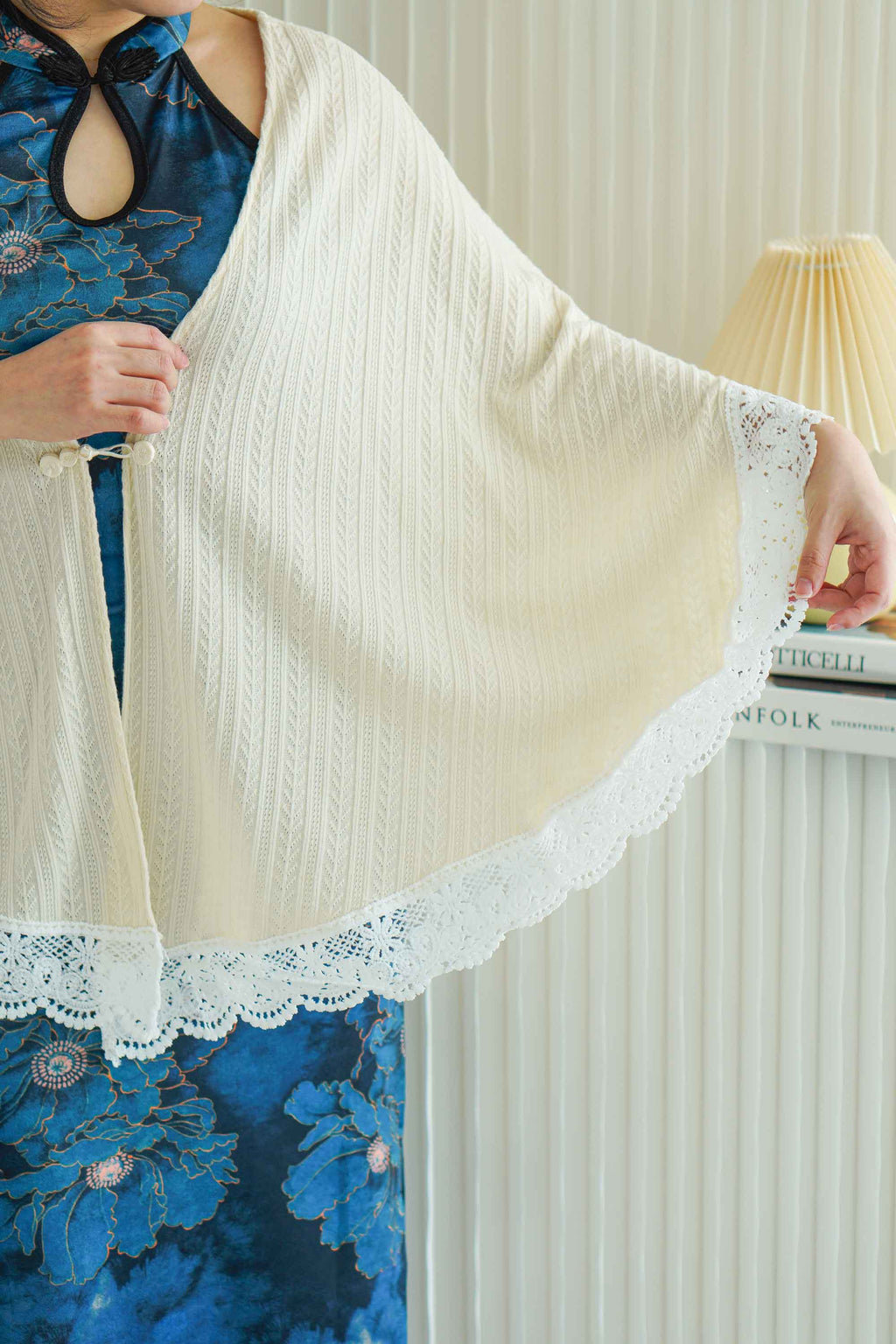 Old Shanghai Long Cheongsam Cover Up in Cream
