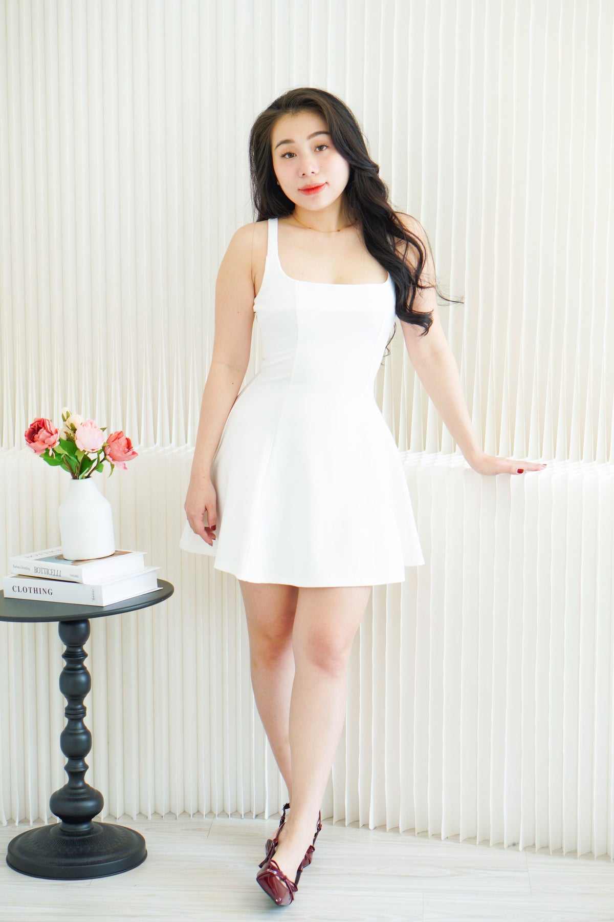 Eliora A-line Structured Mini Crossback Dress in White