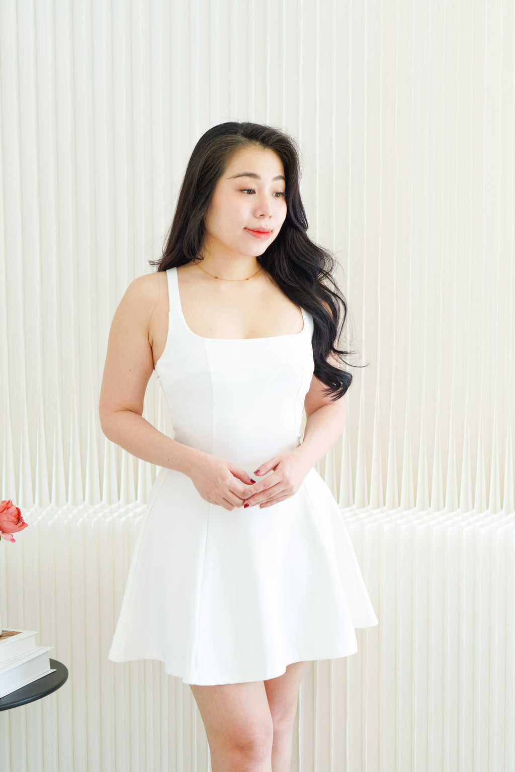 Eliora A-line Structured Mini Crossback Dress in White