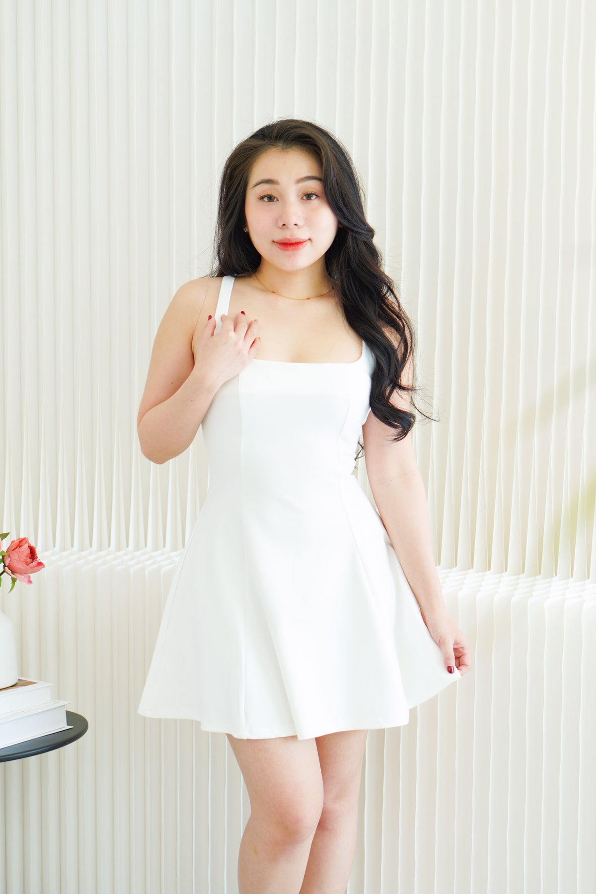 Eliora A-line Structured Mini Crossback Dress in White