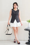 Marci Button Round Neck Knit Top in Grey