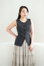 Marci Button Round Neck Knit Top in Grey