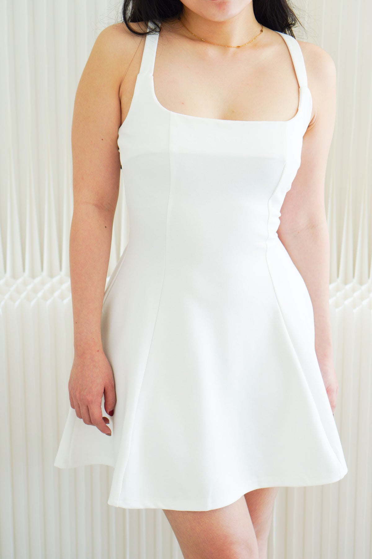 Eliora A-line Structured Mini Crossback Dress in White