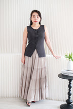 Marci Button Round Neck Knit Top in Grey