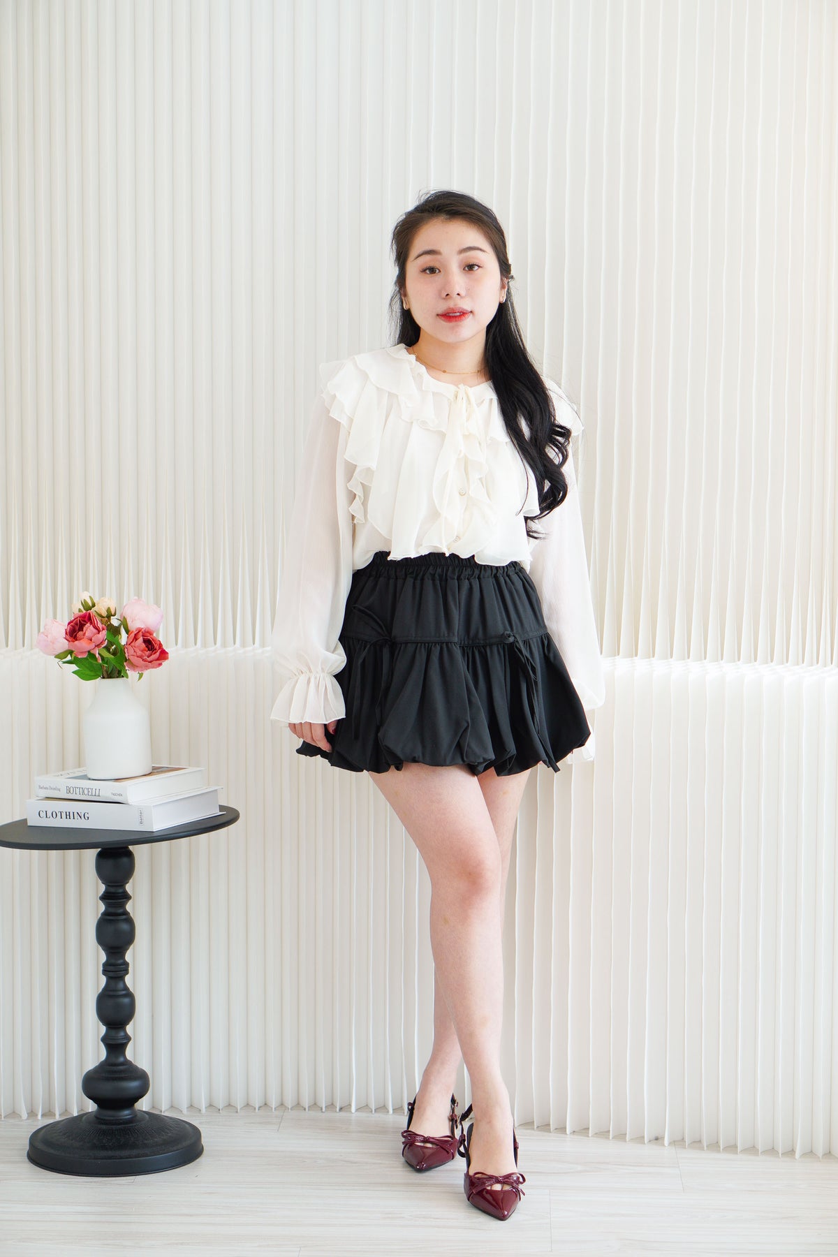 Belle Skater Bubble Skirt with Ribbon in Black