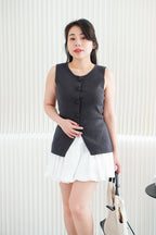 Marci Button Round Neck Knit Top in Grey