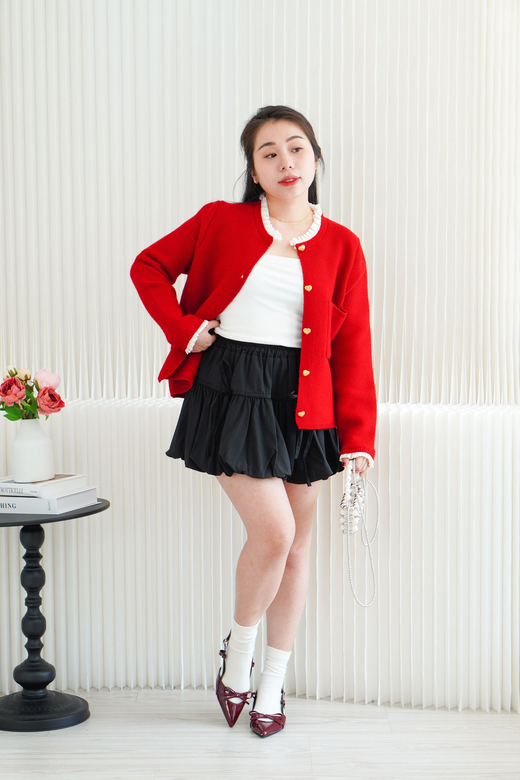 Belle Skater Bubble Skirt with Ribbon in Black