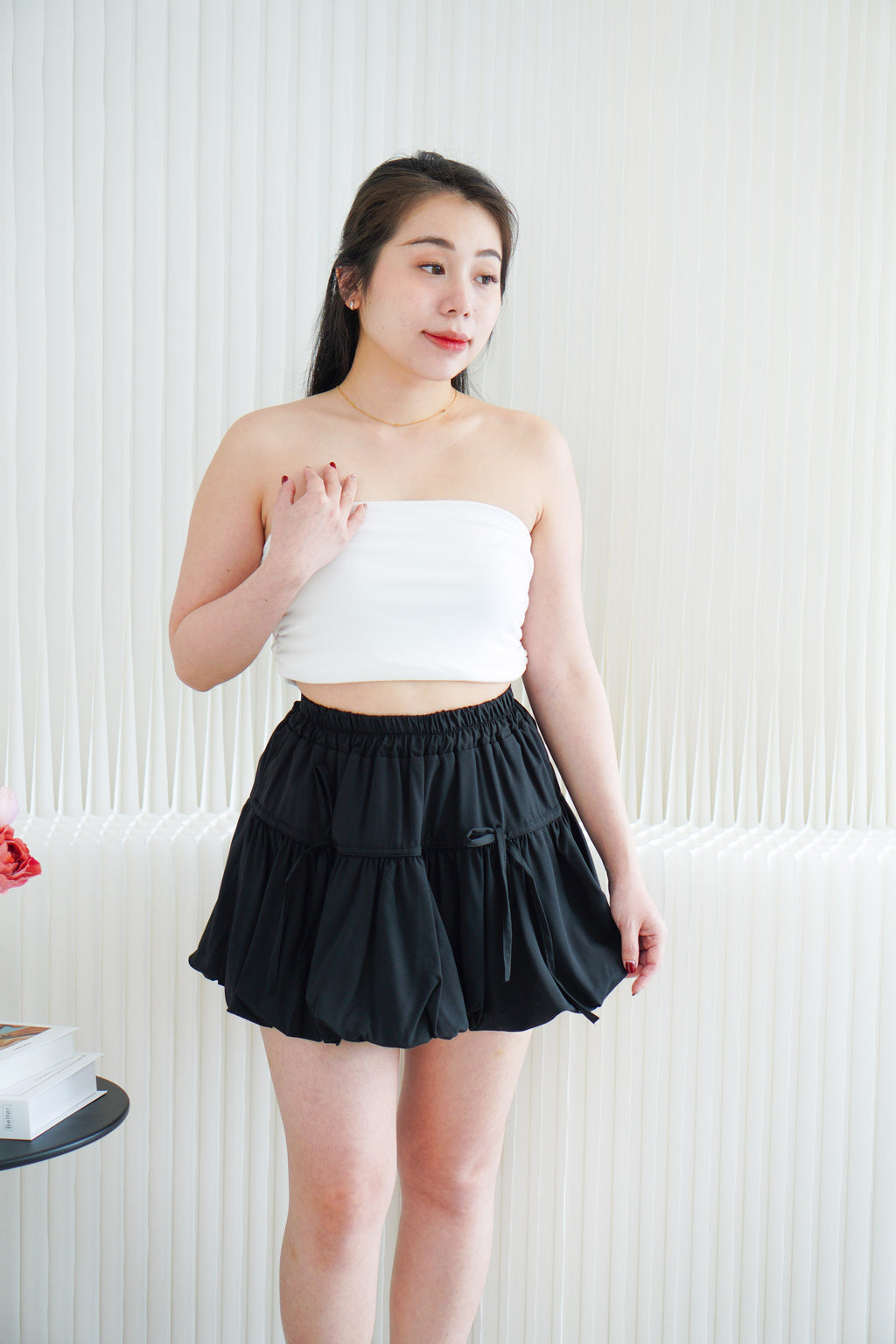 Belle Skater Bubble Skirt with Ribbon in Black