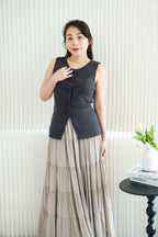 Marci Button Round Neck Knit Top in Grey