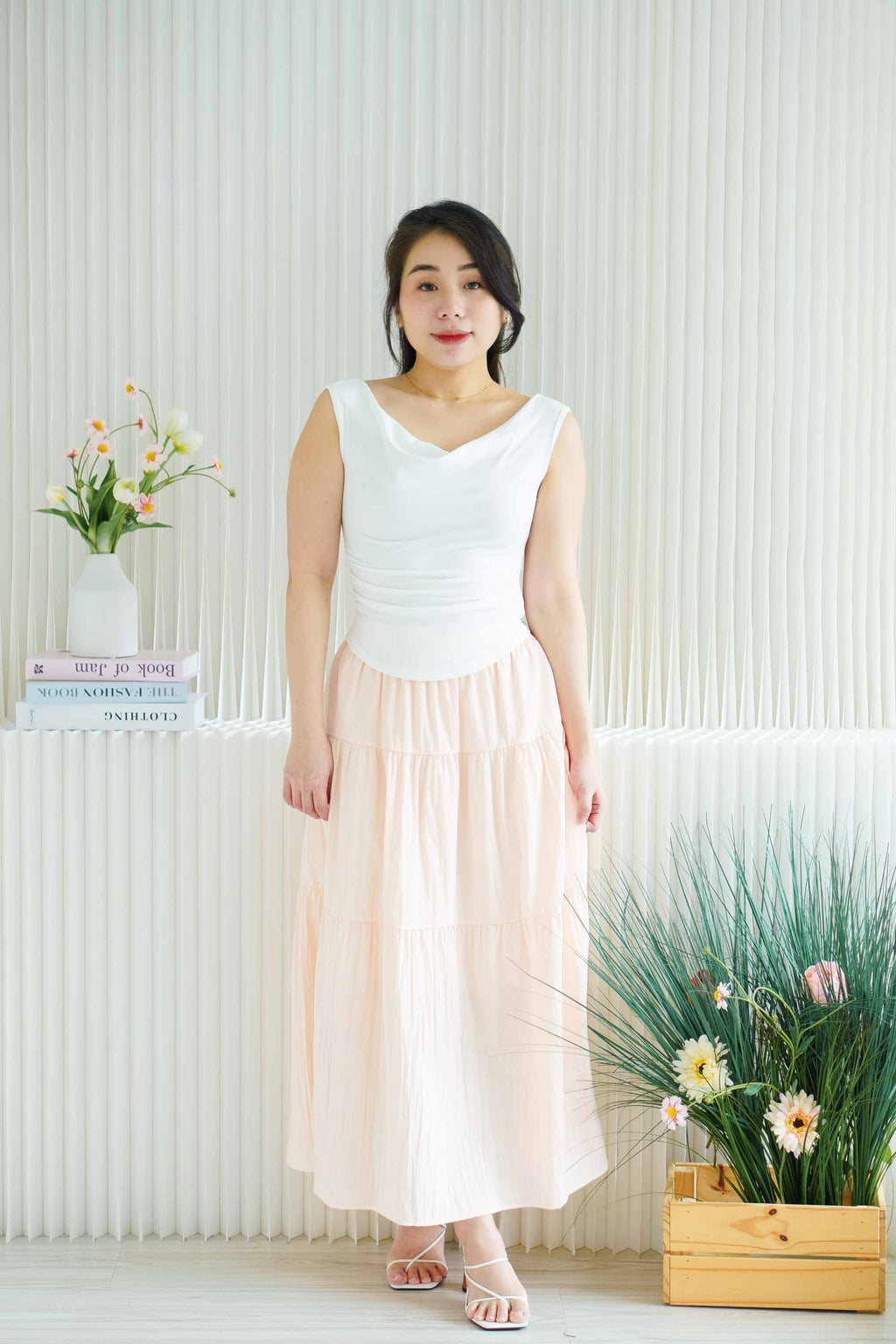 Alabie Layered Maxi Skirt in Peach Pink