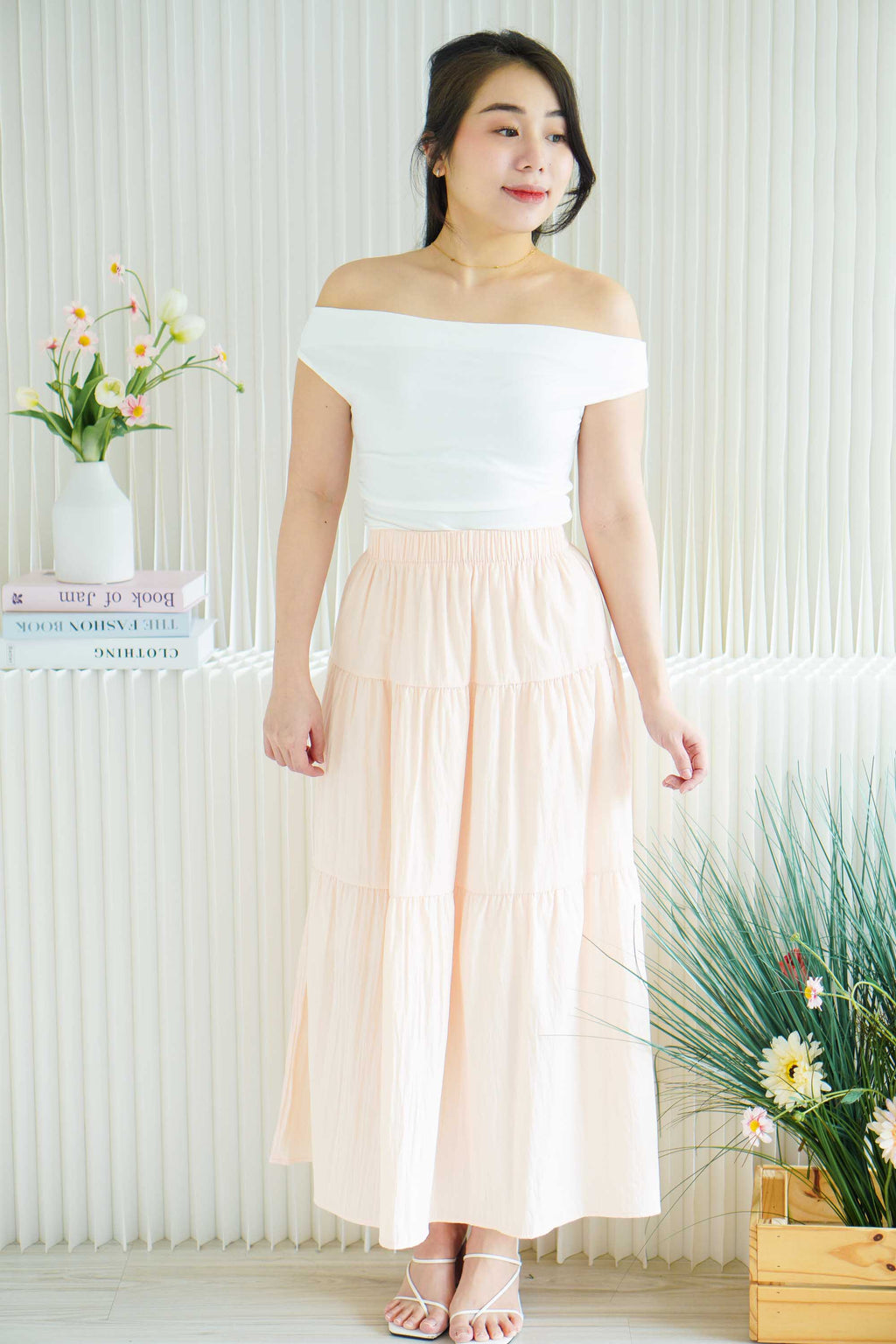 Alabie Layered Maxi Skirt in Peach Pink