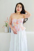 Eulalie Floral Self Tied Corset Peplum Top in Pink