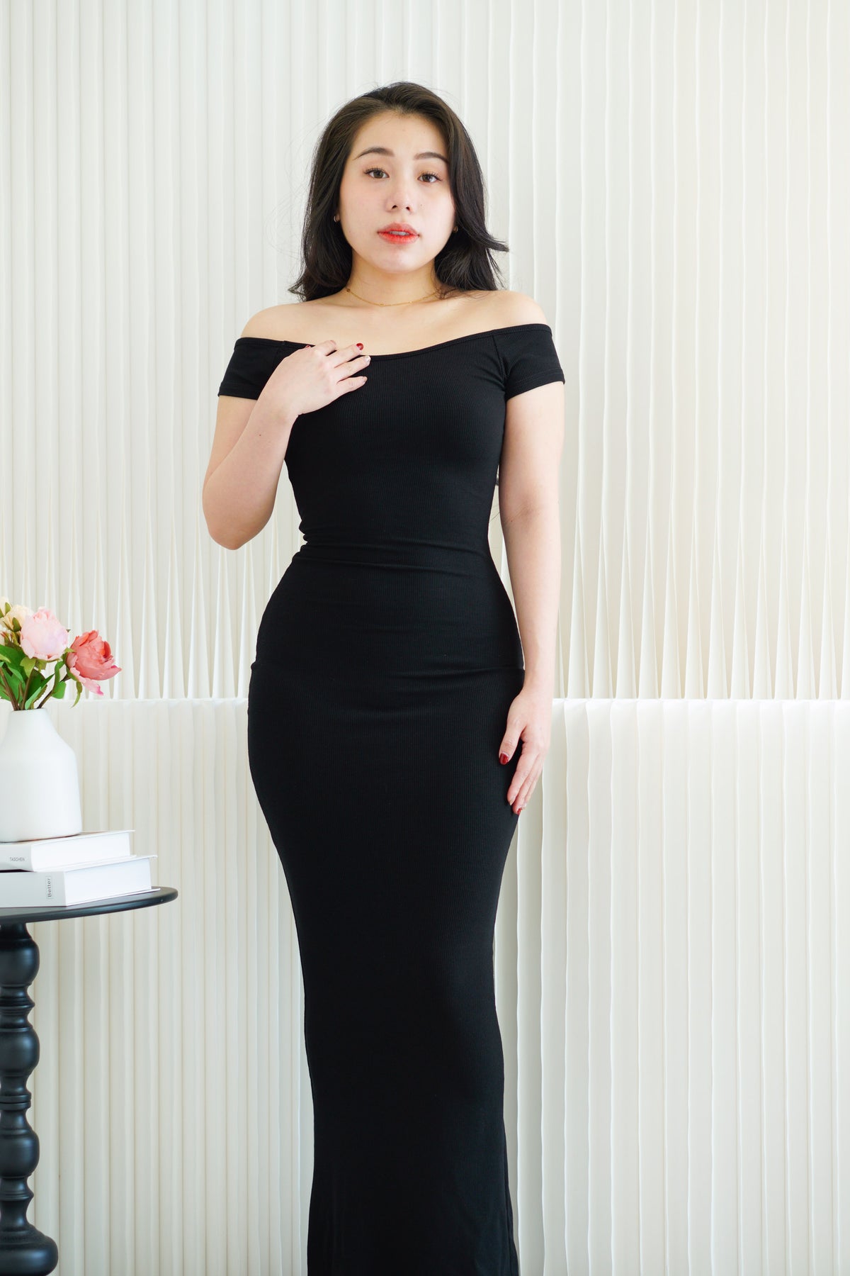 Lucienne Basic Maxi Bodycon Dress in Black