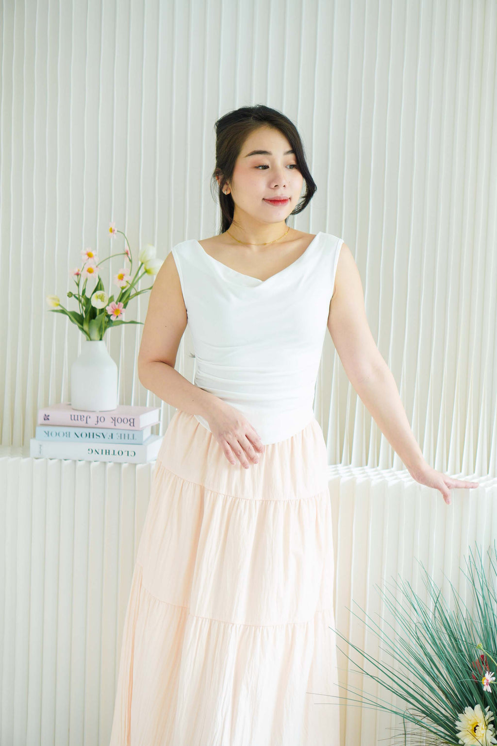 Reika Cowl Neck Ruched Top in White