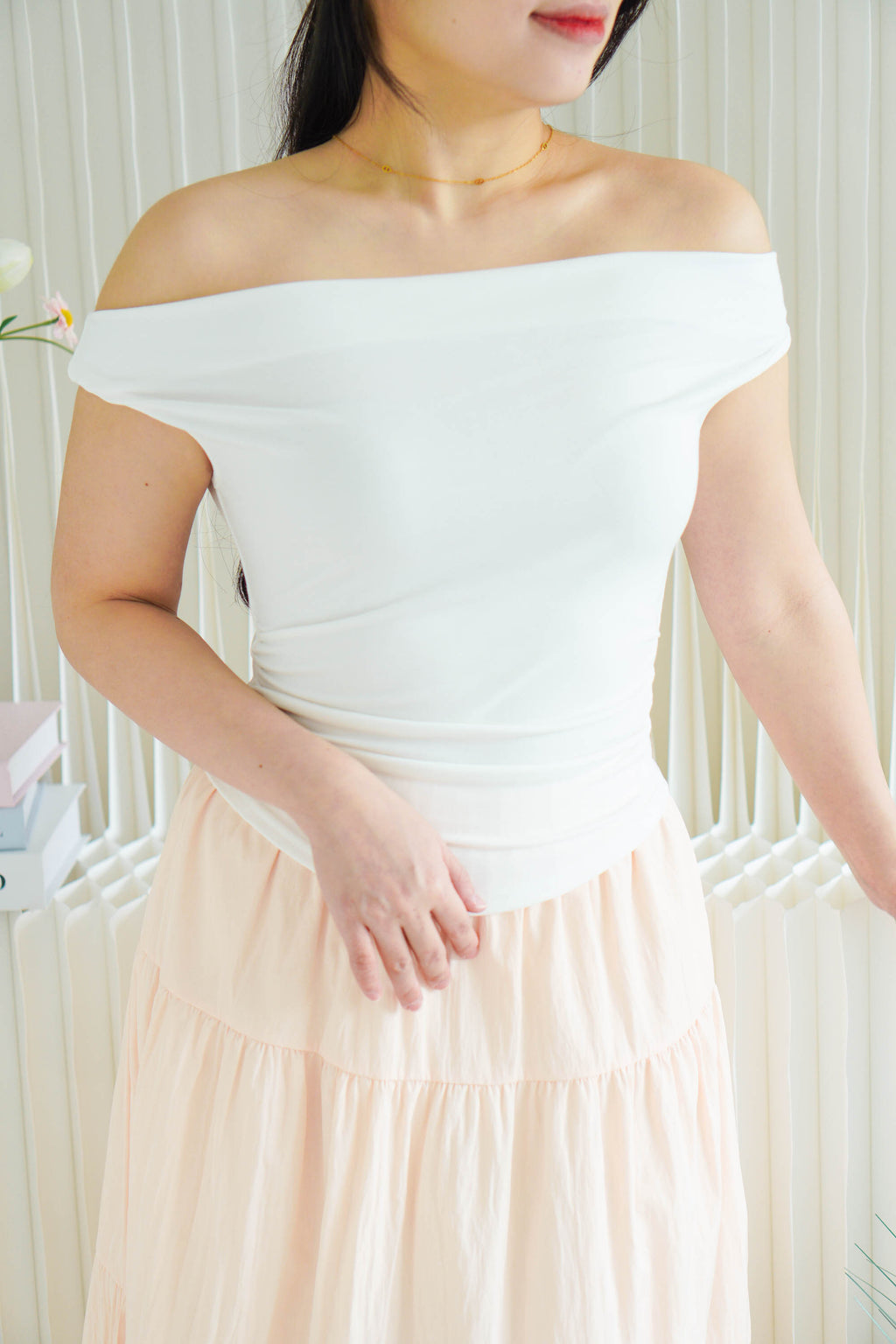 Reika Cowl Neck Ruched Top in White