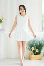 Bryla Vest and Pleated Skirt 2 Piece Set in White