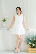 Bryla Vest and Pleated Skirt 2 Piece Set in White