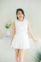 Bryla Vest and Pleated Skirt 2 Piece Set in White