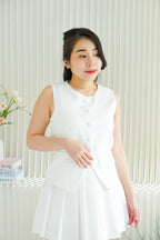 Bryla Vest and Pleated Skirt 2 Piece Set in White